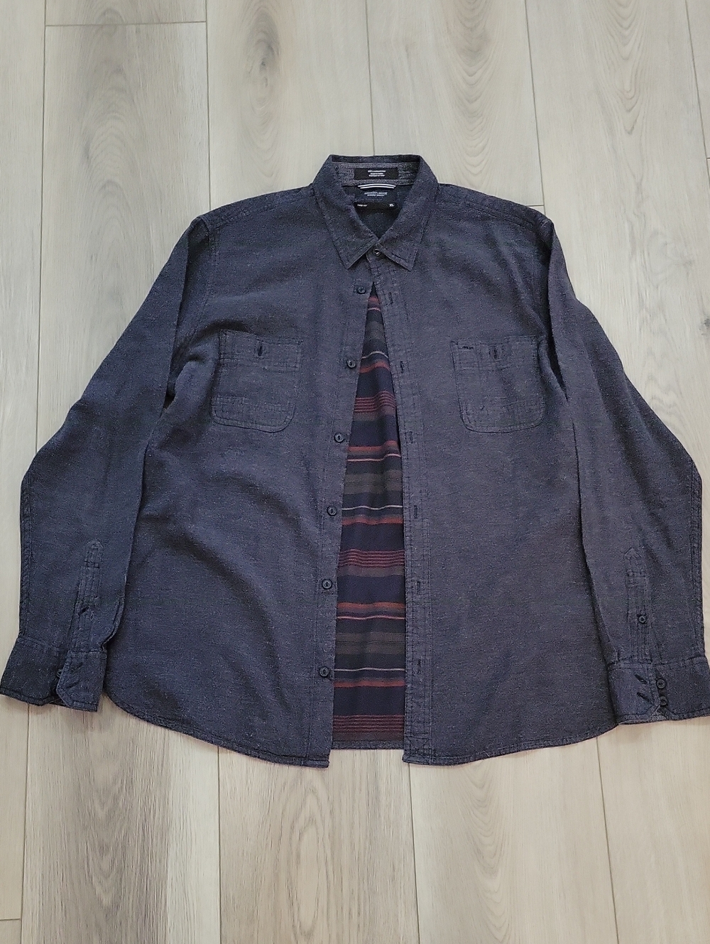 Nordstrom Men's Navy Button-Down Shirt with Striped Interior